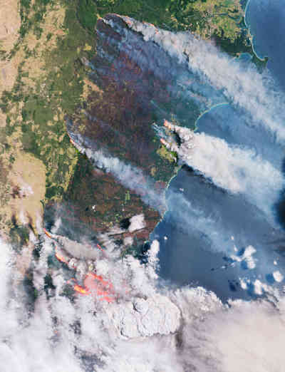 Dieses Satellitenbild zeigt die Australien-Feuer und die Folgen, die die Brände haben.